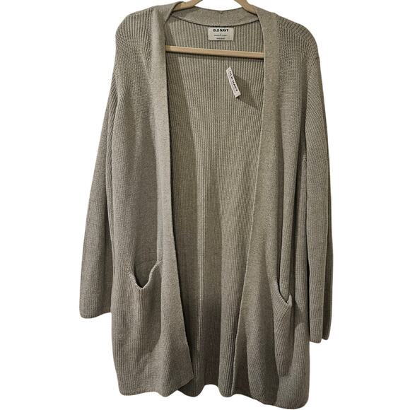 Old Navy Open Front Long Cardigan Sweater Gray L NWT Textured Knit Pockets - Picture 2 of 8